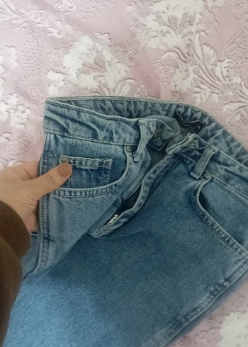 Düğmeli Mavi Kadın Midi Kot Pantolon - Görsel 5