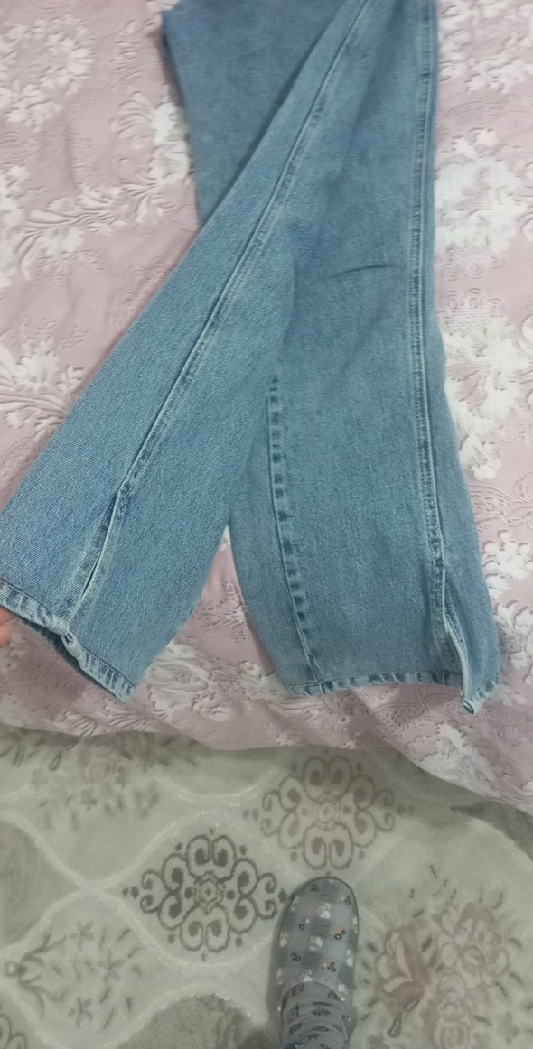 Düğmeli Mavi Kadın Midi Kot Pantolon - Görsel 2