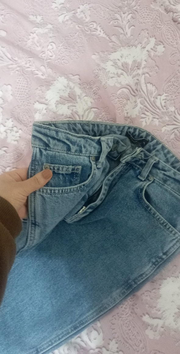 Düğmeli Mavi Kadın Midi Kot Pantolon - Görsel 5