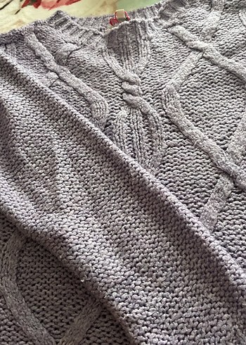 Bohem Tarz Uzun lila Kadın Triko Kazak - Görsel 2