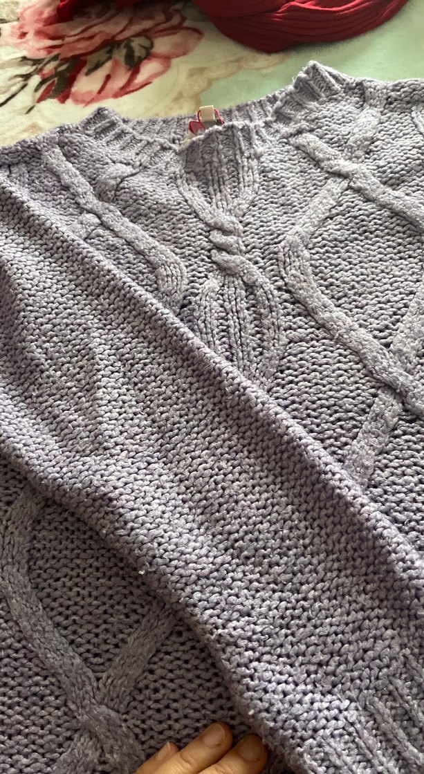 Bohem Tarz Uzun lila Kadın Triko Kazak - Görsel 2