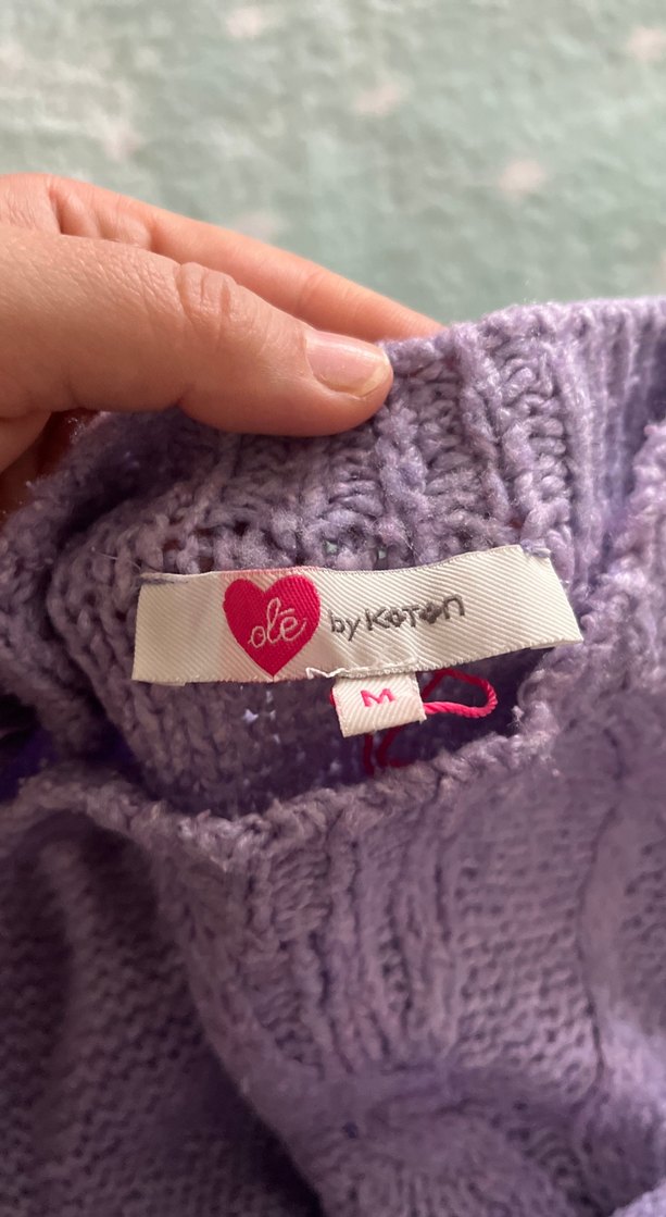 Bohem Tarz Uzun lila Kadın Triko Kazak - Görsel 3