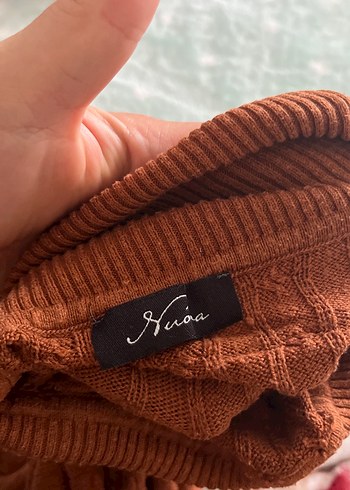 Kahverengi Boğazlı Örgü Kadın Kazak - Görsel 3