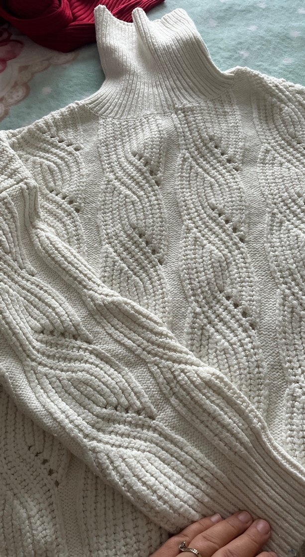 Beyaz Bohem Boğazlı Triko Kazak - Görsel 2