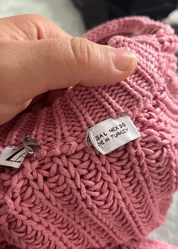 Pembe Örgü Kadın Bisiklet Yaka Kazak - Görsel 3