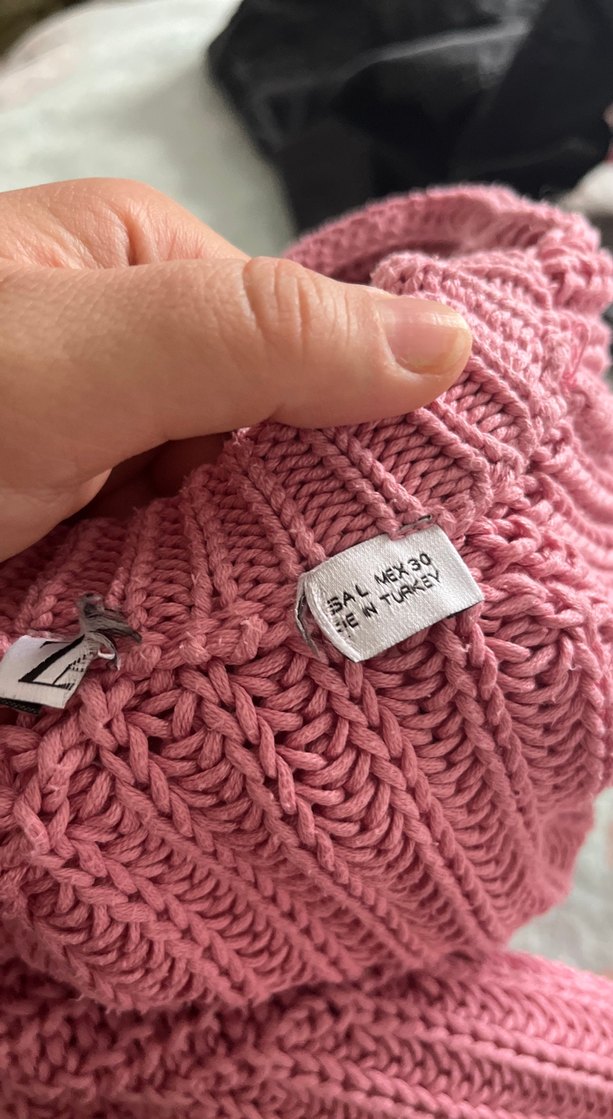 Pembe Örgü Kadın Bisiklet Yaka Kazak - Görsel 3