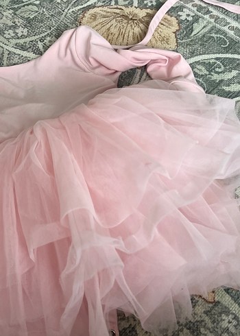 Kız Çocuk Pembe Fırfırlı uzun kollu Elbise - Görsel 3