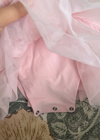 Kız Çocuk Pembe Fırfırlı uzun kollu Elbise - Görsel 2