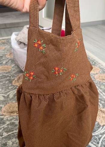 Kız Çocuk Nakışlı Kahverengi Bohem Elbise - Görsel 2