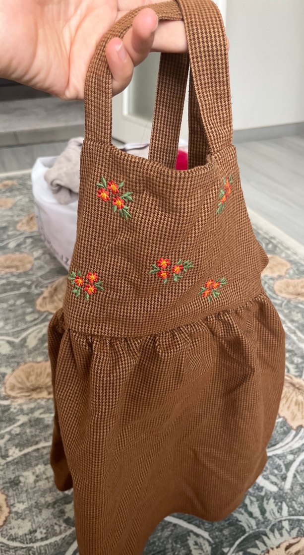 Kız Çocuk Nakışlı Kahverengi Bohem Elbise - Görsel 2