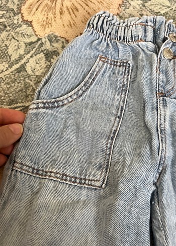 Düğmeli Bol Kesim Kız Kot Pantolon - Görsel 2