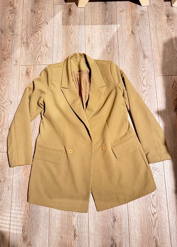 38 Beden Açık Haki Oversize Astarlı Düğmeli Dokuma Blazer Ceket