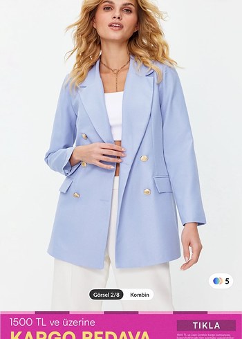 Mavi Düğmeli Kadın Blazer Ceket