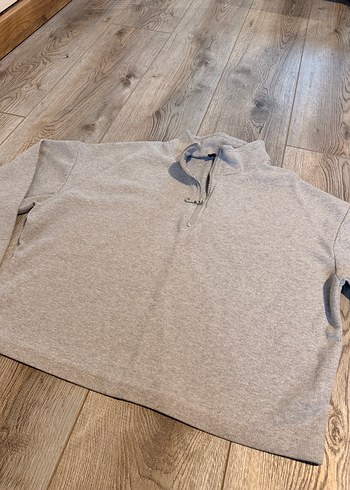 Gri Düğmeli Yüksek Yakalı Kadın Sweatshirt - Görsel 2