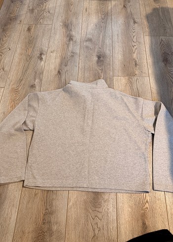 Gri Düğmeli Yüksek Yakalı Kadın Sweatshirt - Görsel 5