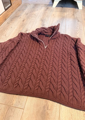 Bordo Yüksek Yakalı Örgü Kadın Kazak - Görsel 2