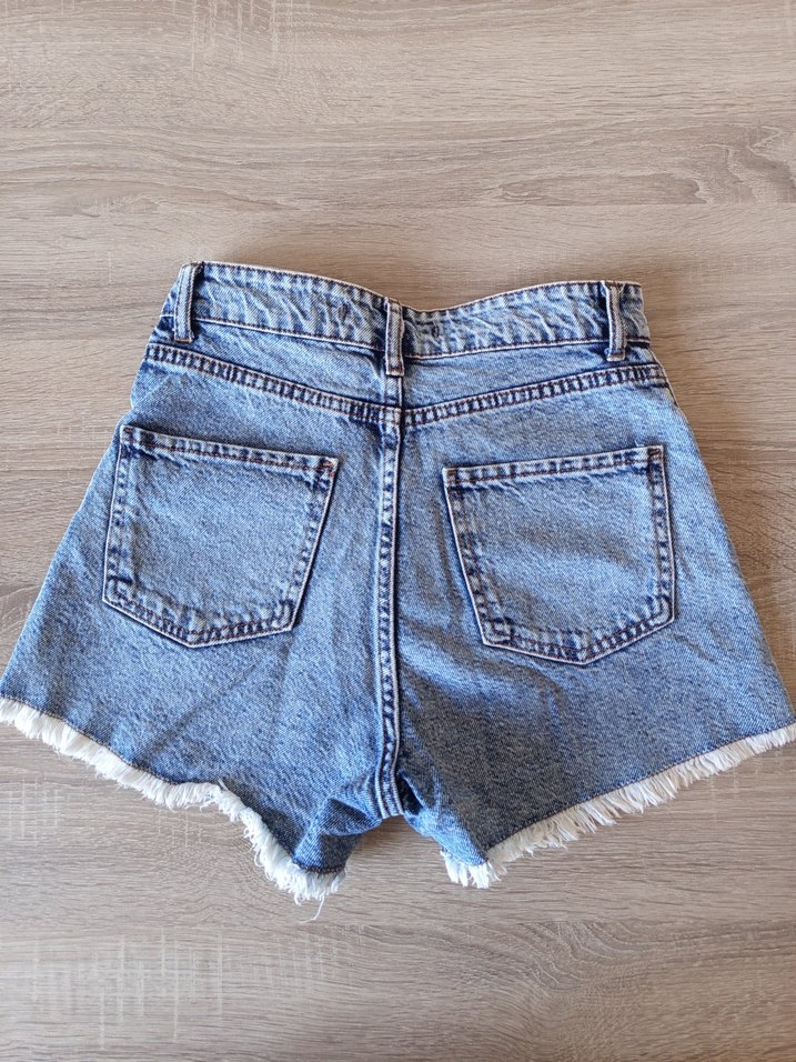 Düğmeli Bağlama Desenli Mavi Mini Kot Şort - Görsel 2