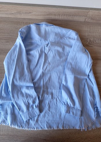 Mavi Keten Gömlek, Düğmeli, Salaş Kesim - Görsel 2