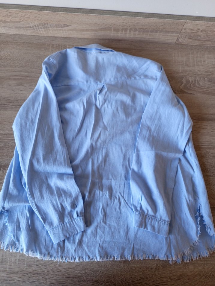 Mavi Keten Gömlek, Düğmeli, Salaş Kesim - Görsel 2