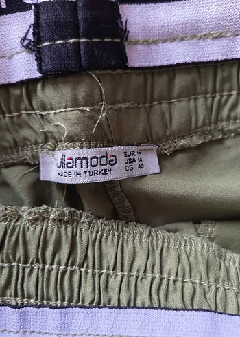 Düğmeli Yeşil Keten Rahat Kesim Pantolon - Görsel 3