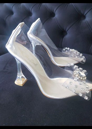 Beyaz Cam Topuklu Kadın Abiye Ayakkabı - Görsel 2