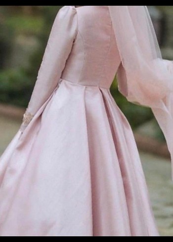 Pembe Nakışlı Uzun Kollu Nişan Elbisesi - Görsel 3