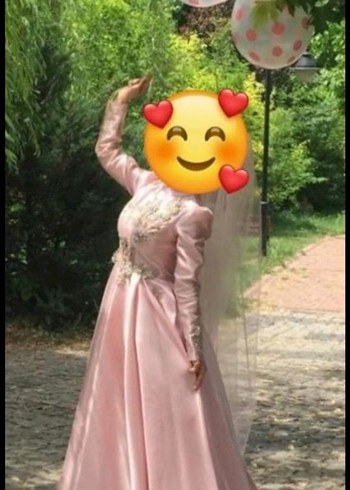 Pembe Nakışlı Uzun Kollu Nişan Elbisesi - Görsel 4