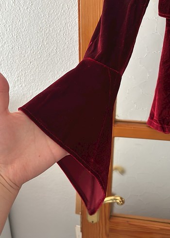 40 Beden bordo Renk Bordo Kadife Uzun Kollu Yüksek Yaka Bluz