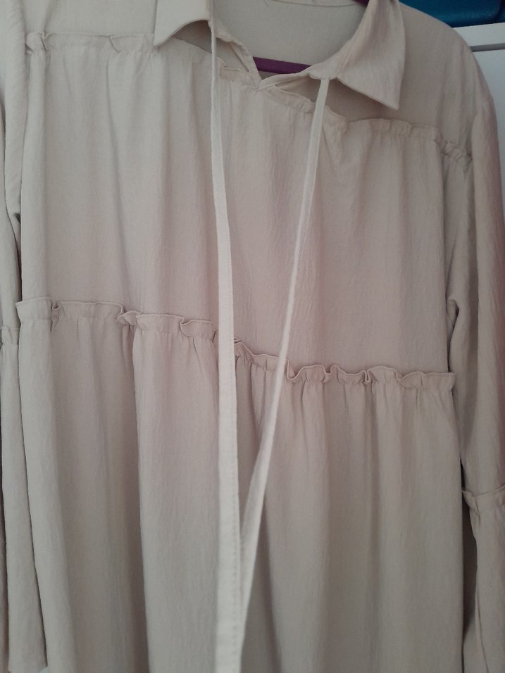 Bej krem uzun çok geniş tunik - Görsel 2