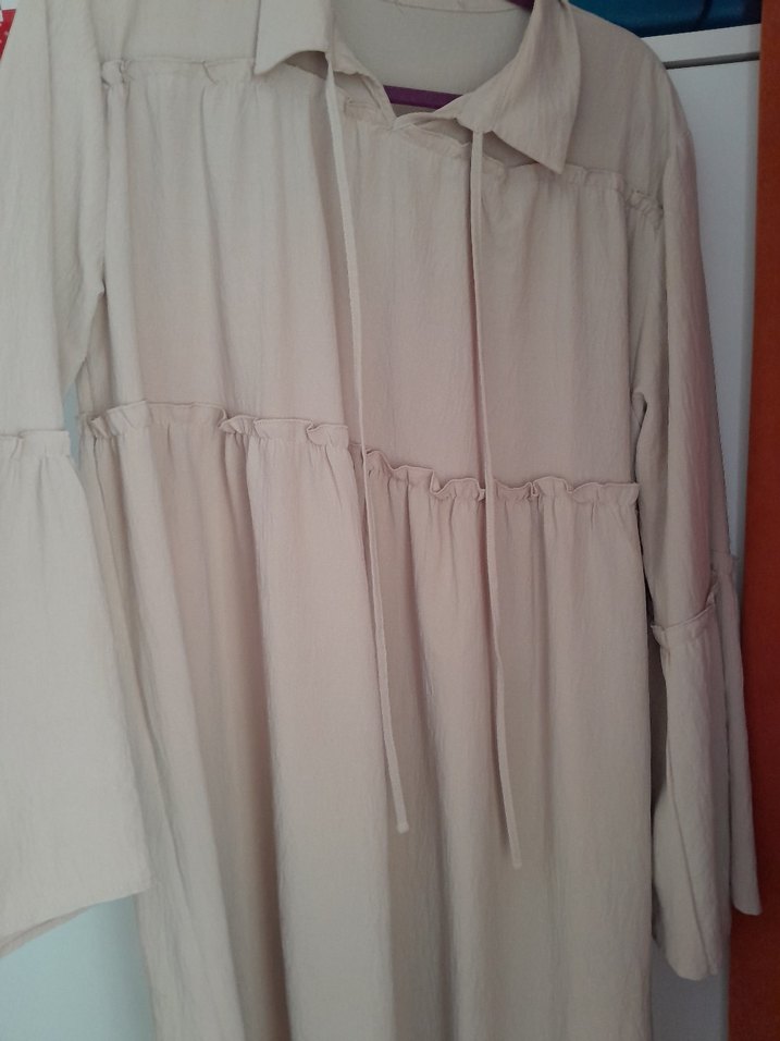 Bej krem uzun çok geniş tunik - Görsel 4