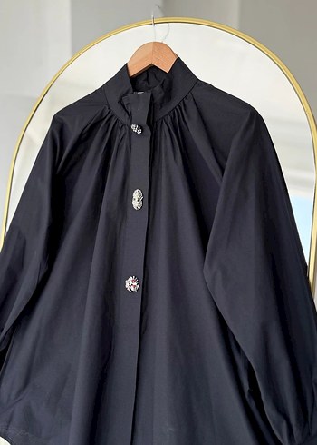 Zara Düğmeli Siyah Midi tunik gömlek