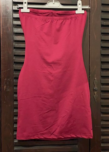 Diğer Bordo Drapeli Straplez Mini Elbise