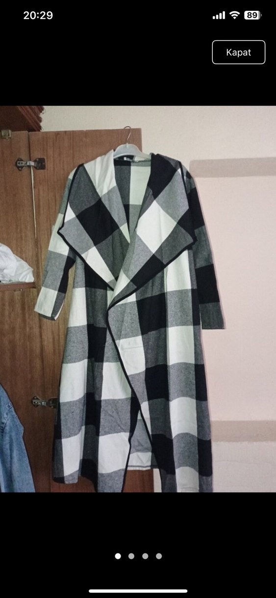 Gri Ekose Desenli kaşe Uzun hırka trençkot - Görsel 2