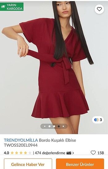 TRENDYOLMİLLA BORDO KUŞAKLI ELBİSE