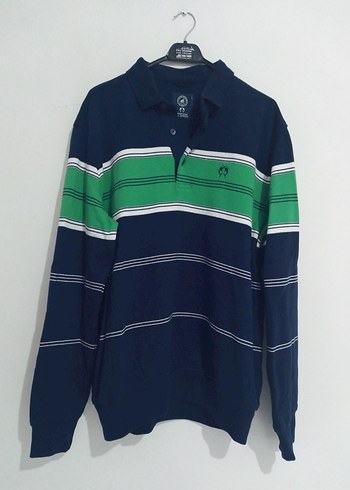 Çizgili Polo Yaka Sweatshirt Lacivert - Görsel 2