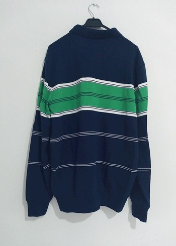 Çizgili Polo Yaka Sweatshirt Lacivert - Görsel 4