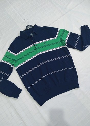Çizgili Polo Yaka Sweatshirt Lacivert - Görsel 6