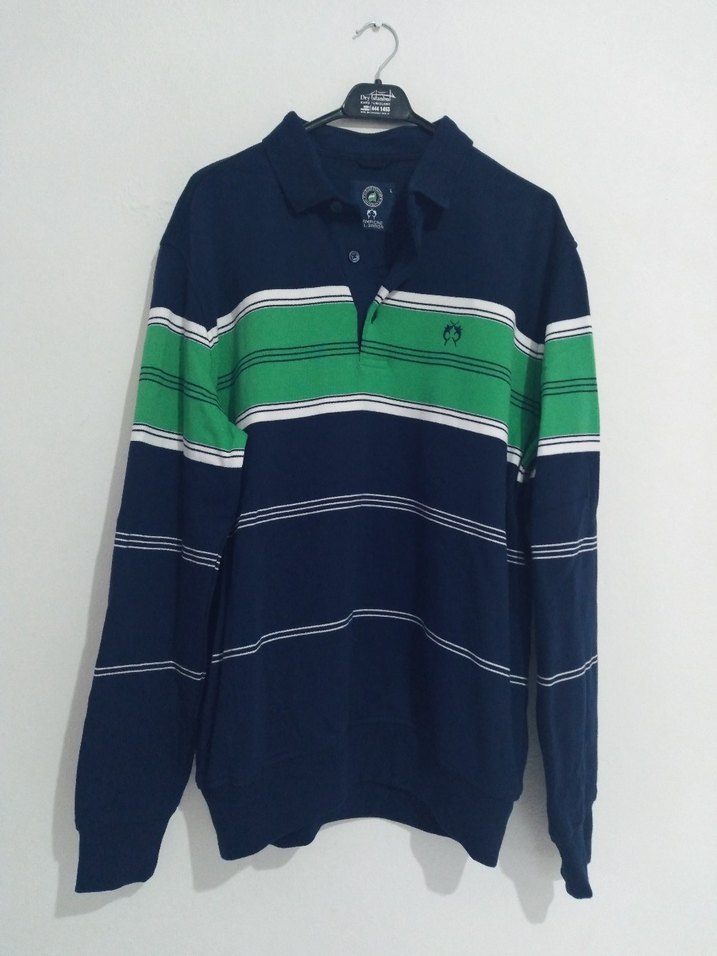 Çizgili Polo Yaka Sweatshirt Lacivert - Görsel 2