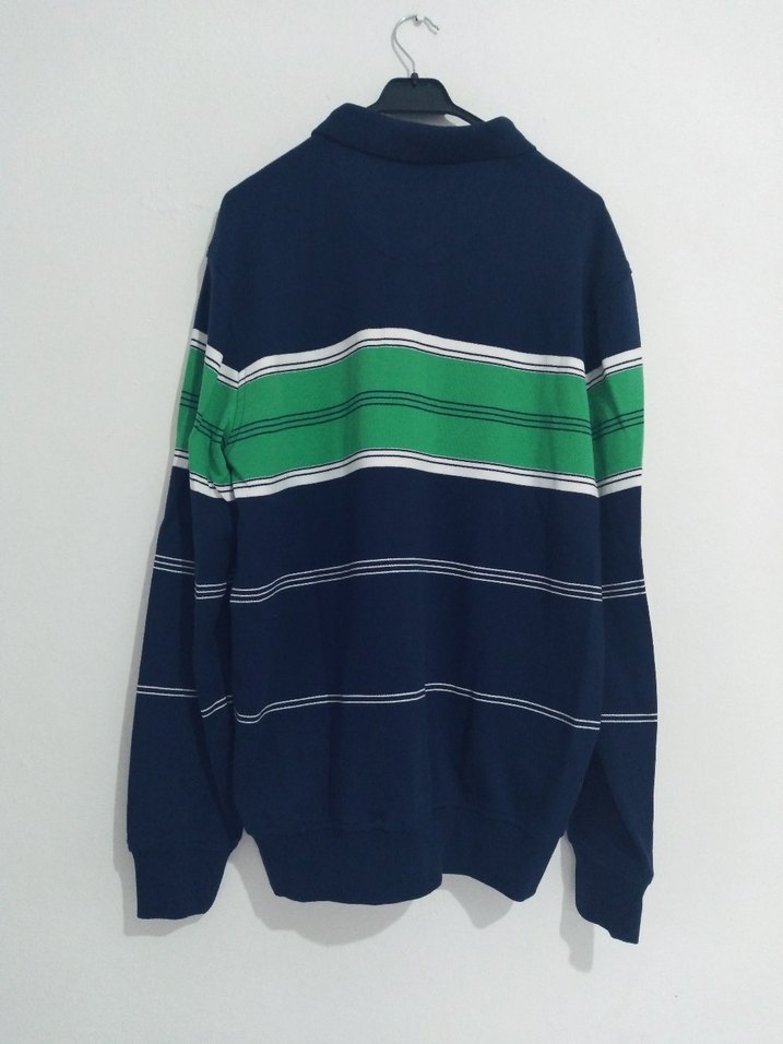 Çizgili Polo Yaka Sweatshirt Lacivert - Görsel 4
