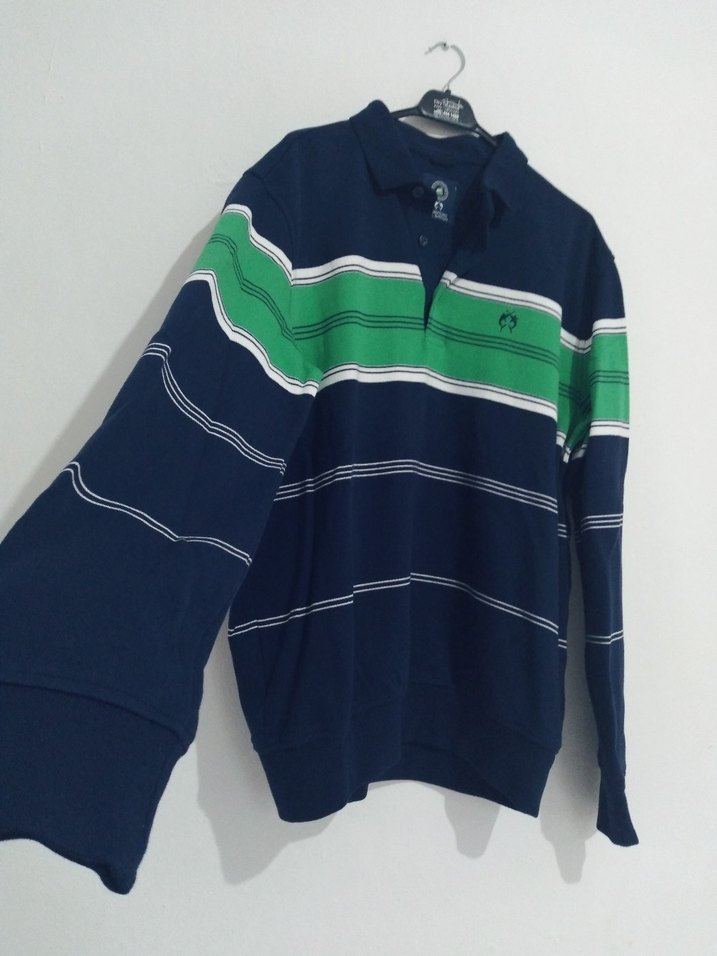 Çizgili Polo Yaka Sweatshirt Lacivert - Görsel 3