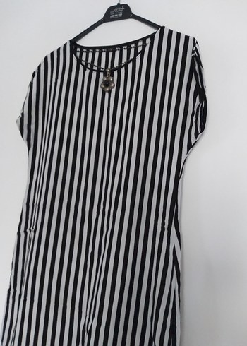 Kadın Siyah Çizgili Midi Elbise - Görsel 5