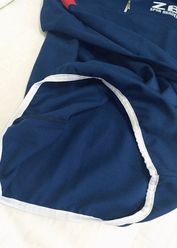 Uzun Kollu Fermuarlı Mavi Spor Sweatshirt - Görsel 3