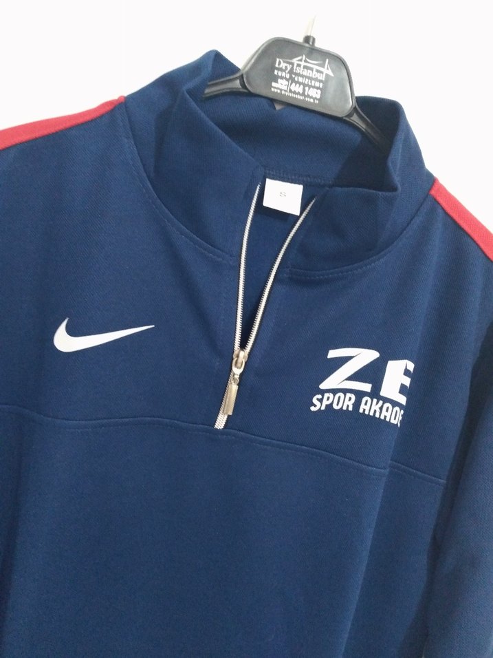 Uzun Kollu Fermuarlı Mavi Spor Sweatshirt - Görsel 5