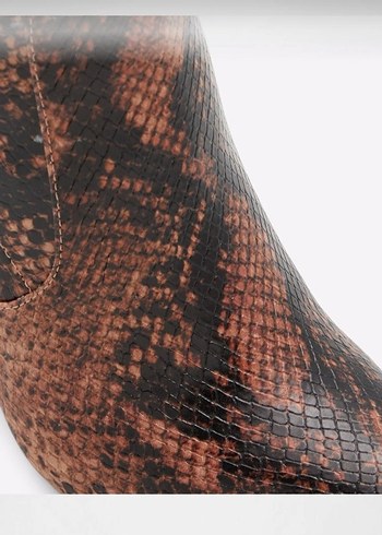 Kahverengi Yılan Desenli Stiletto Topuklu Deri Bot - Görsel 7