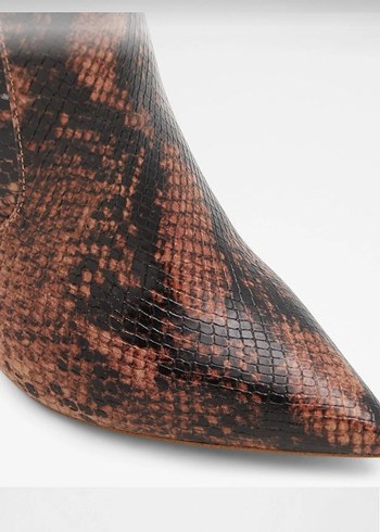 Kahverengi Yılan Desenli Stiletto Topuklu Deri Bot - Görsel 5