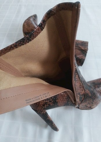 Kahverengi Yılan Desenli Stiletto Topuklu Deri Bot - Görsel 13