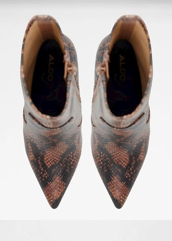 Kahverengi Yılan Desenli Stiletto Topuklu Deri Bot - Görsel 6