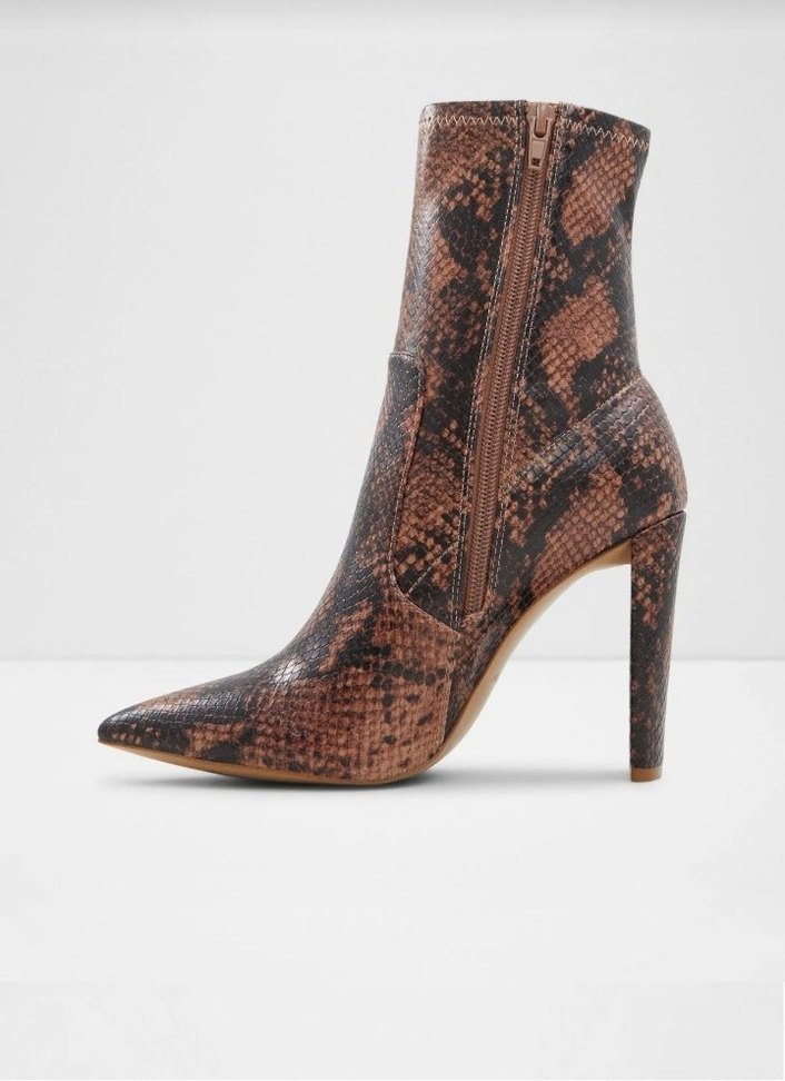 Kahverengi Yılan Desenli Stiletto Topuklu Deri Bot - Görsel 3