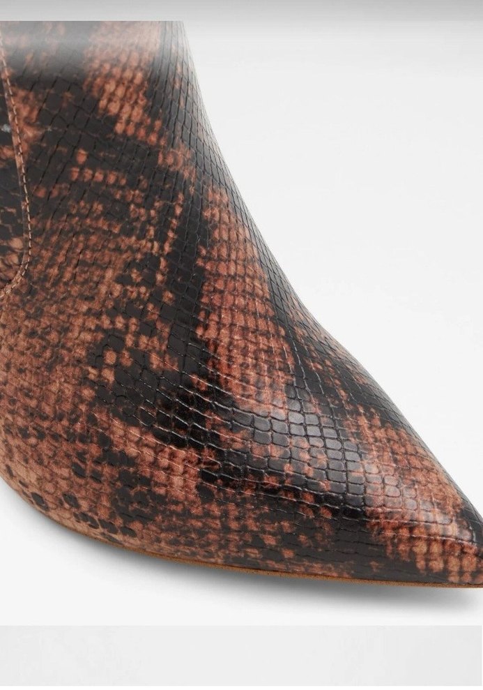 Kahverengi Yılan Desenli Stiletto Topuklu Deri Bot - Görsel 5