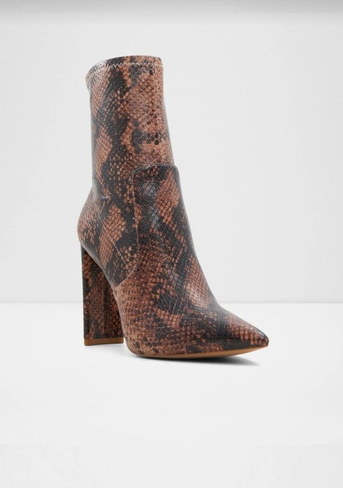 Kahverengi Yılan Desenli Stiletto Topuklu Deri Bot - Görsel 2